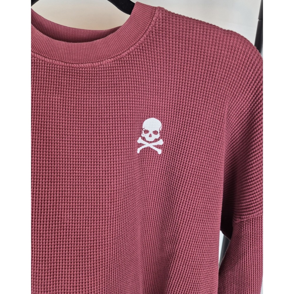SoulCycle Julia Cropped Waffle Long Sleeve Burgundy Skull Size Large MSRP $98 - Picture 4 of 9